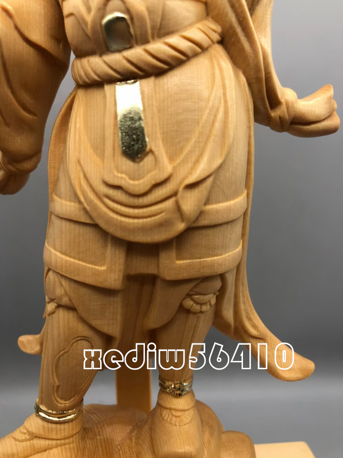 極上品 総檜木材 仏教工芸品　木彫仏像　最高級品　仏師手仕上げ品　毘沙門天立像_画像7