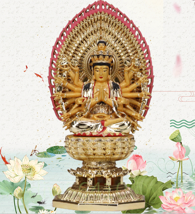 千手観音バックライト付き仏像座敷家で仏像置物を供養　置物 仏教美術