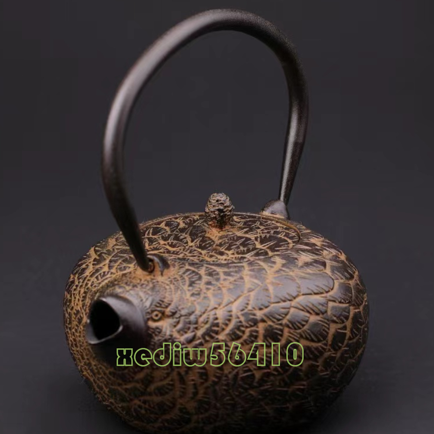 茶壺☆手彫り鉄壺 鉄やかん 鉄分補給 未塗装鉄器 鉄器 茶道具-
