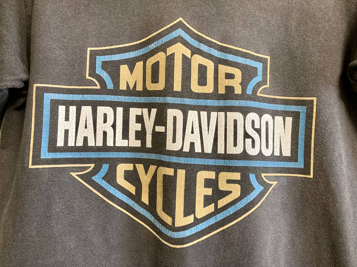 90s USA製 フェード◎ ビンテージ Harley-Davidson ハーレーダビッドソン 両面プリント ディーラー ショップ Tシャツ バイカー バイク_画像4