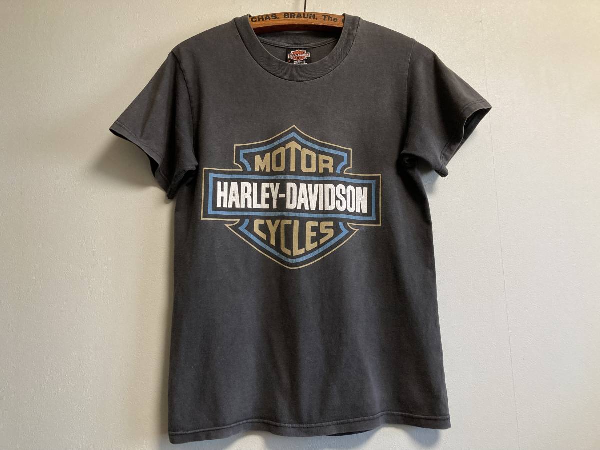 90s USA製 フェード◎ ビンテージ Harley-Davidson ハーレーダビッドソン 両面プリント ディーラー ショップ Tシャツ バイカー バイク_画像3