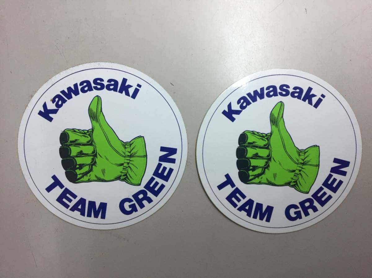 TEAM GREEN丸形ステッカー新品KAWASAKI純正カワサキ２枚シールDECALチームグリーン希少絶版当時物_画像3