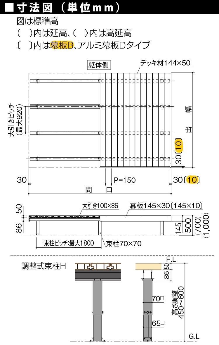 ウッドデッキ 人工木デッキ DIY 樹脂 2.5間×10尺 ベランダ 調整式束柱H セット キット 人工木_画像7