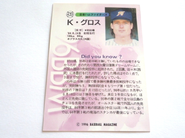 g◆[BBM96 野球カード]オールスター A55★日本ハム K.グロス