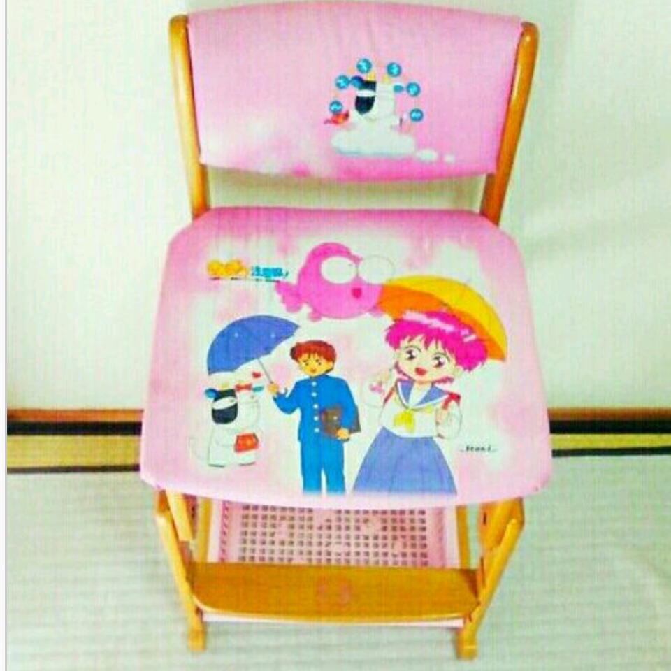 きんぎょ注意報 学習 いす イス チェア 家具 当時物 インテリア デスクチェア 中古 学習デスク 木製 布張り サイズ調整可 なかよし アニメ_画像1