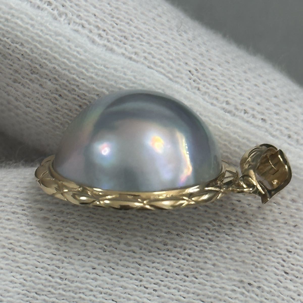 K18mabe pearl pendant top Amami production Rainbow color book@ pearl 