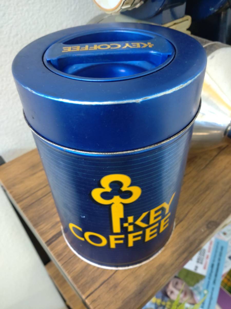 レア レトロ 中古 KEYCOFFEE キーコーヒー コーヒー 保存 缶 ブルー 喫茶店 昭和 USED ディスプレイ 業務用 容器 珈琲 カフェ_画像3