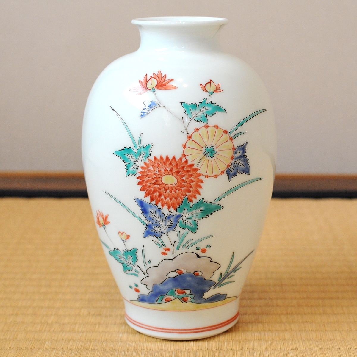 十三代 酒井田柿右衛門 錦菊文 花瓶 美術、工芸品 美術、工芸品