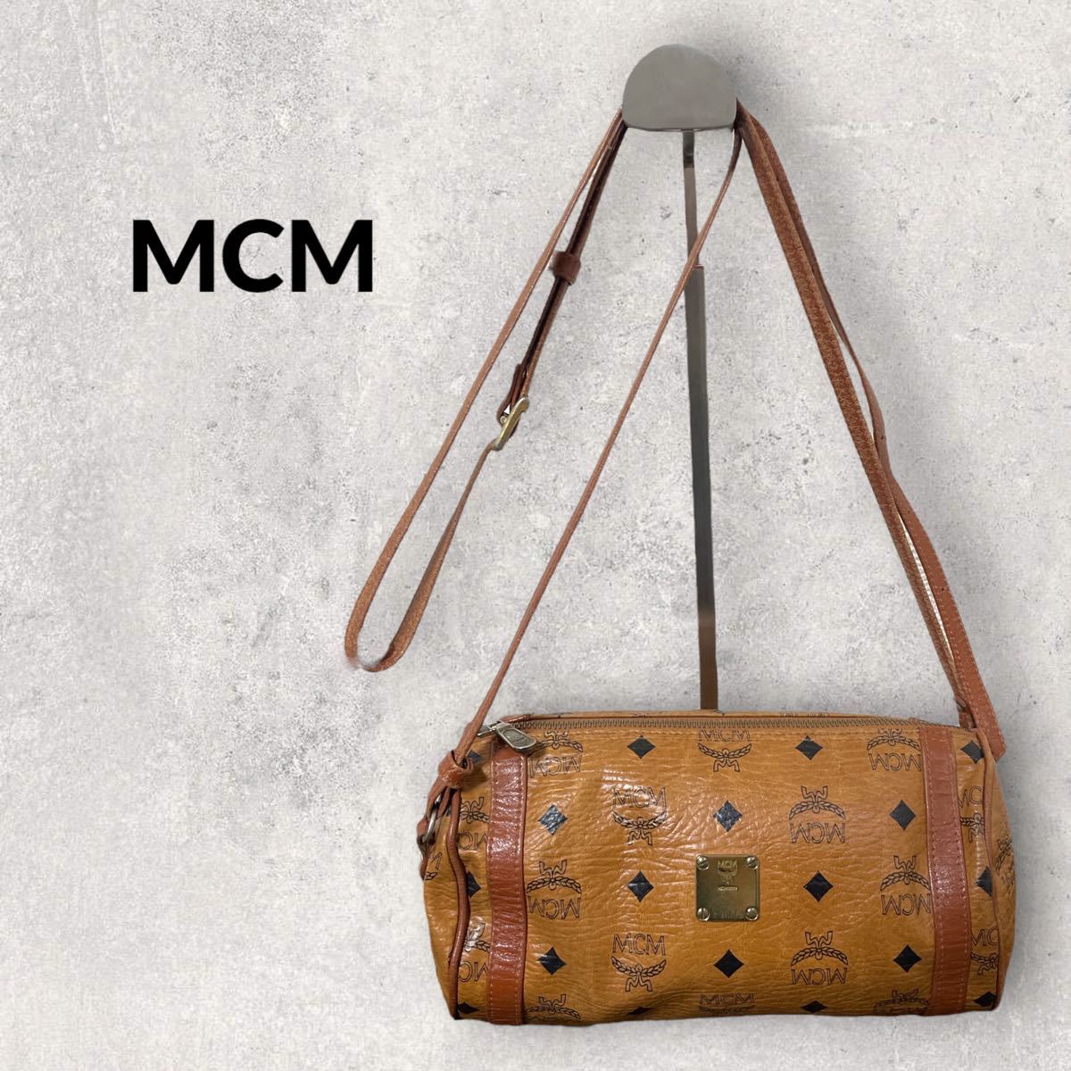 MCM ピセトス柄 モノグラム 筒形レザーショルダーバッグ ポシェット