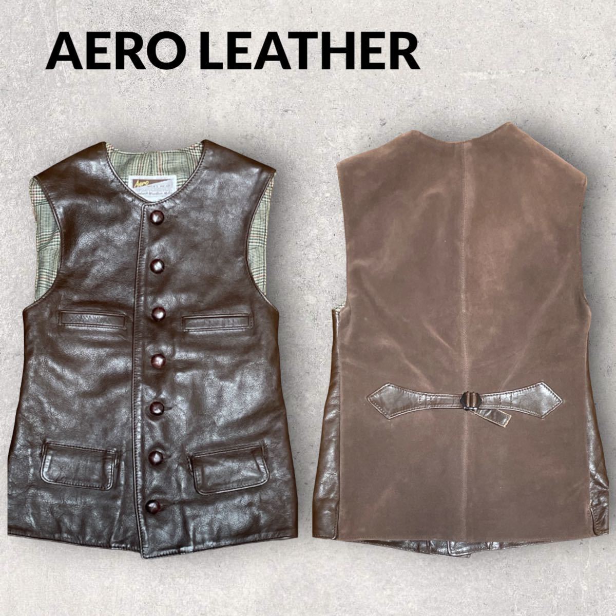 美品 AERO LEATHER エアロレザー ホースハイド シャルクトン サックスコート 背面ヌバック サイズ34 ブラウン 