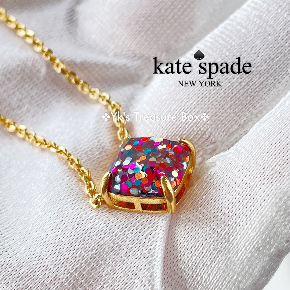 【人気】Kate Spade Goldtone & Multi-Stone ネックレス G081/kate spade/マルチカラークリッターミニスクエアネックレス