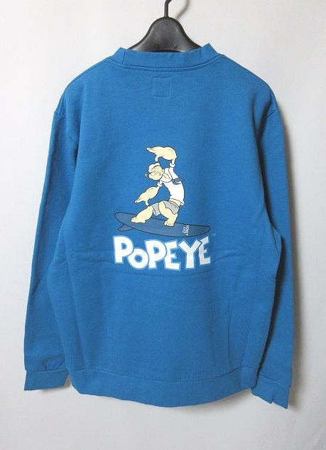 L 希少 新品 HONEY FITZ ハニーフィッツ × POPEYE ポパイ コラボ スウェット トレーナー 青 ブルー USA製 未使用_画像1