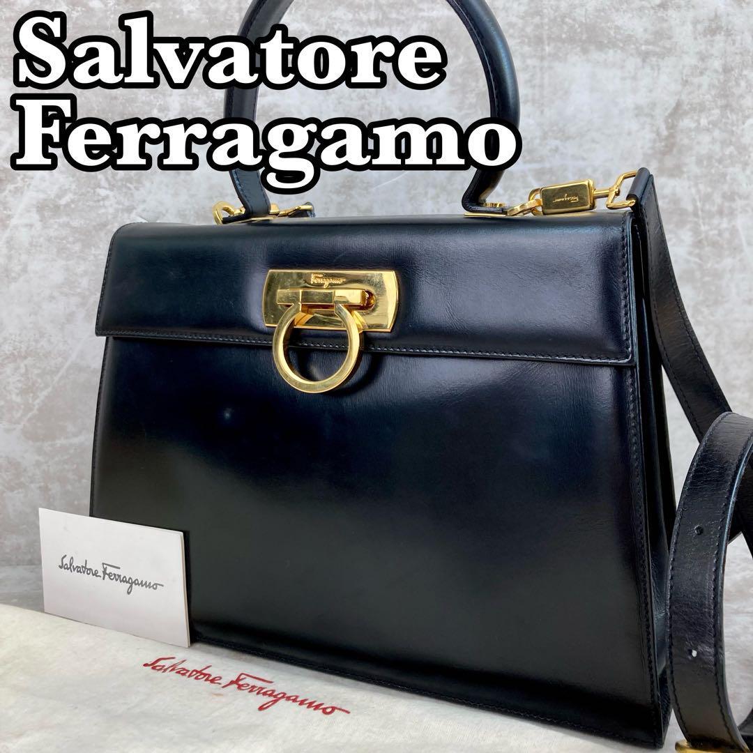 美品　Salvatore Ferragamo　サルヴァトーレフェラガモ　ハンドバッグ　ショルダー　2WAY　ガンチーニ　ゴールド金具　レザー　ケリー型