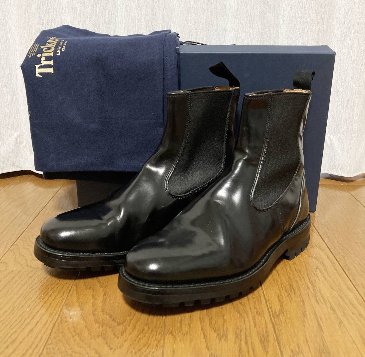  beautiful goods *[Sulvam×Tricker\'s] 19AW regular price 107,800 BOOKBINDER glass leather side-gore boots 7 black cow leather M8001 monkey bam Tricker's 