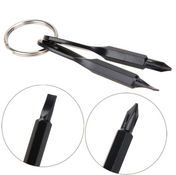  key Driver tool key holder key ring silver plus screwdriver minus screwdriver 