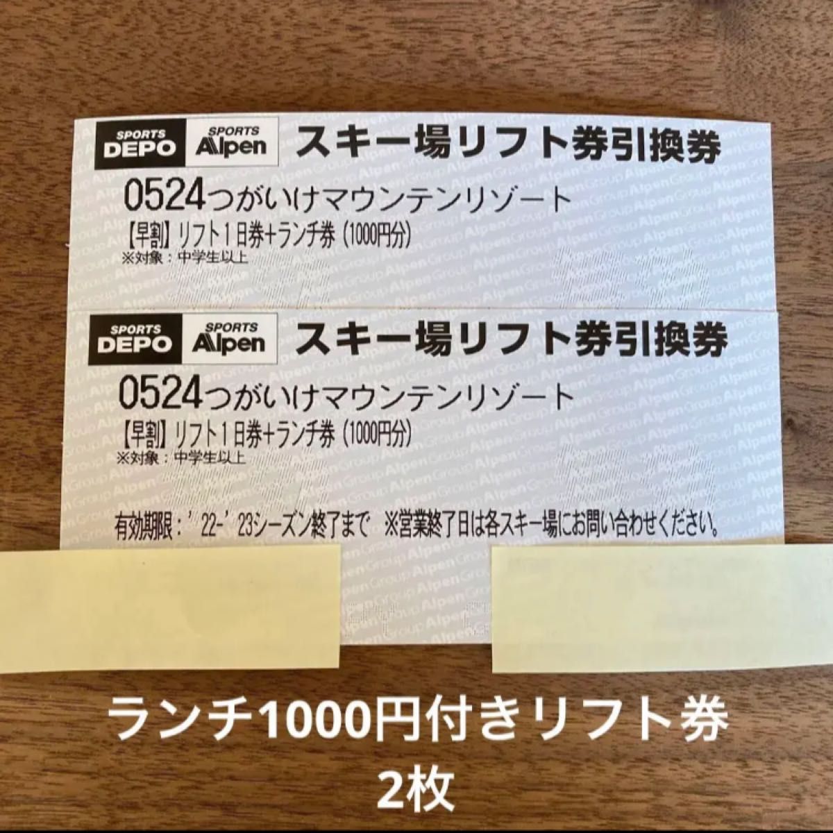 栂池高原スキー場 リフト券1日券2枚 食事券2枚 - スキー場