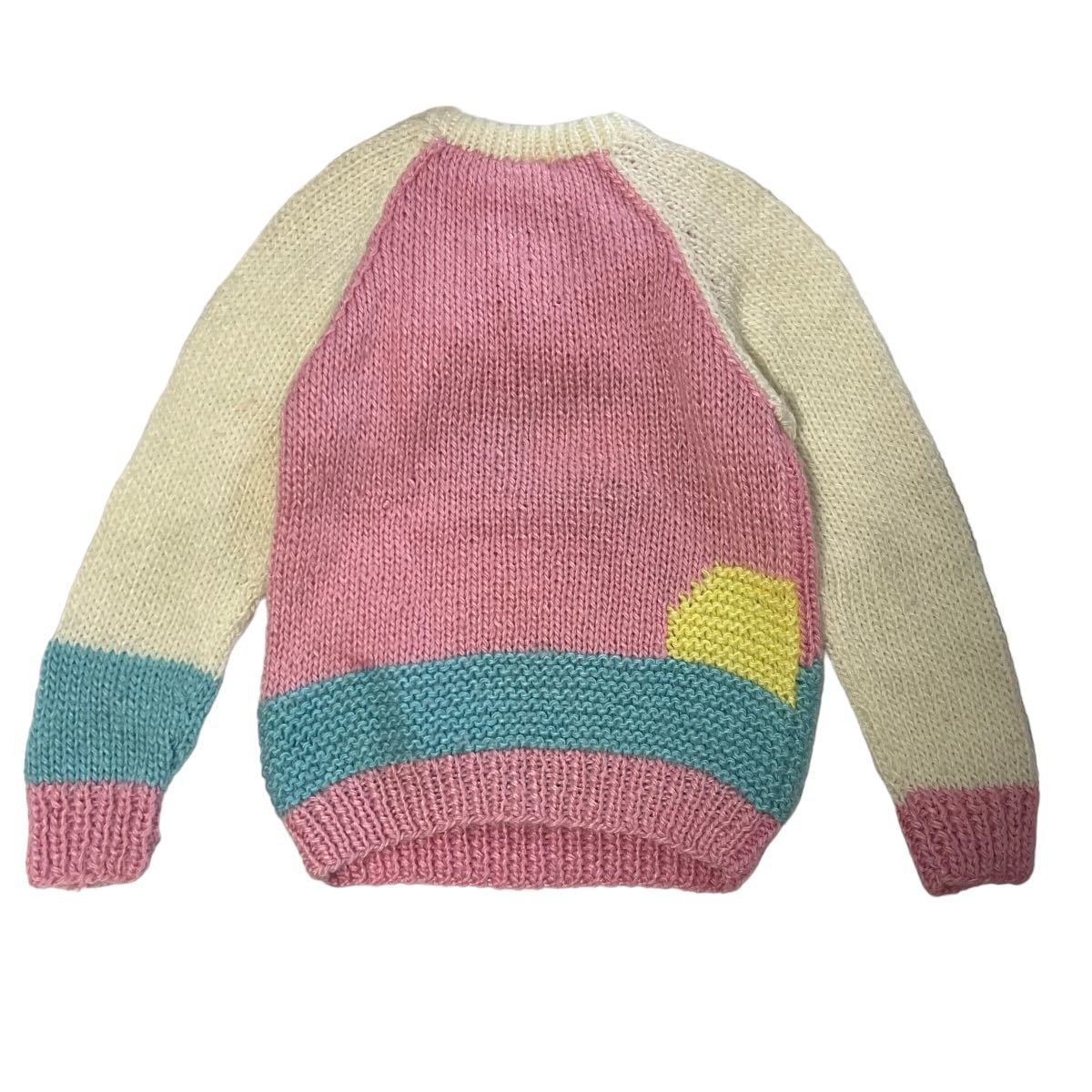 [1980s] Vintage design hand knitted sweater low gauge old clothes euro rare hand-knitted art 