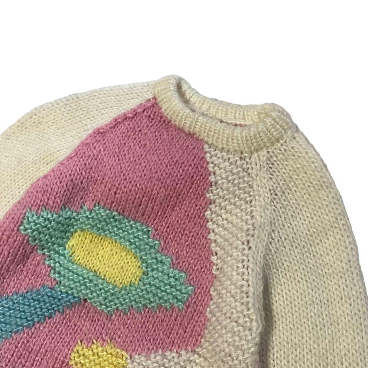 [1980s] Vintage design hand knitted sweater low gauge old clothes euro rare hand-knitted art 