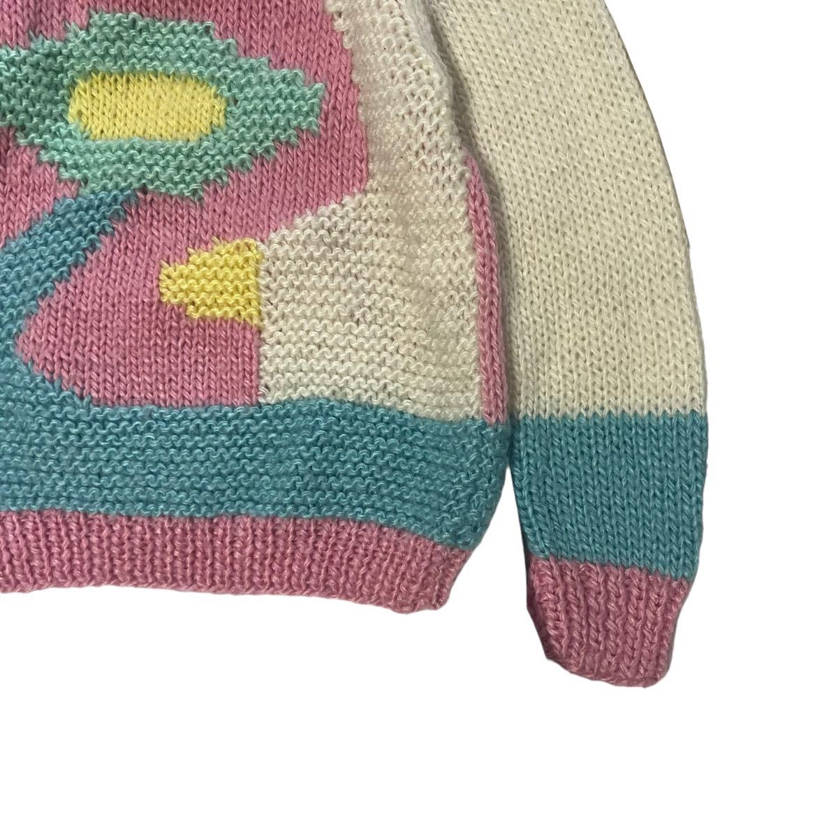 [1980s] Vintage design hand knitted sweater low gauge old clothes euro rare hand-knitted art 
