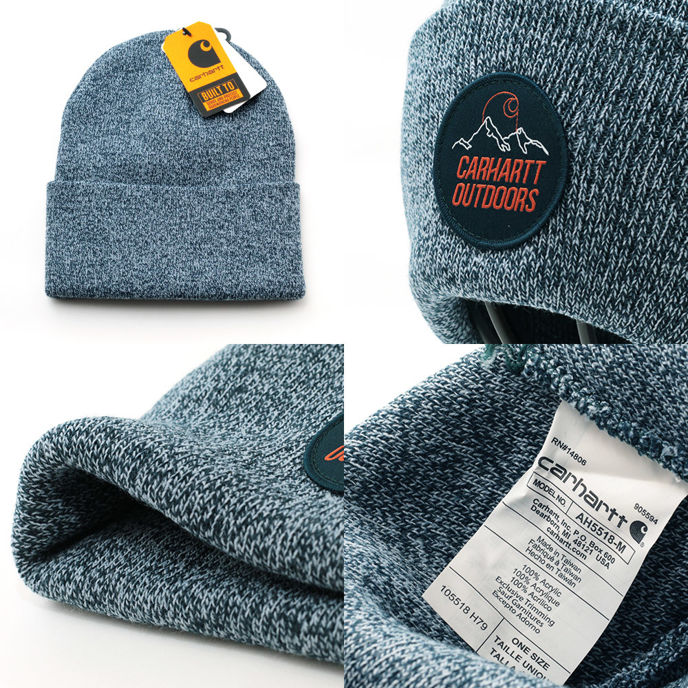 ニットキャップ 帽子 メンズ カーハート Carhartt Knit Outdoor Patch Beanie ブルー系 105518-NBLU-ABM USA ワークウェアブランド_Product Details