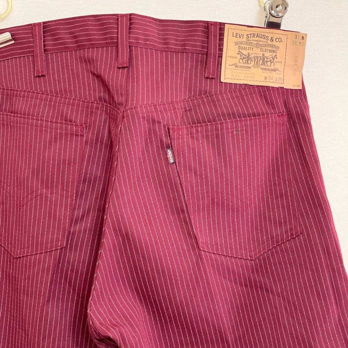  rare { Dead Stock / Rare / W34 L36 }80s dead [ Levis 505-2893 bordeaux stripe tsu il pants America made Vintage ]