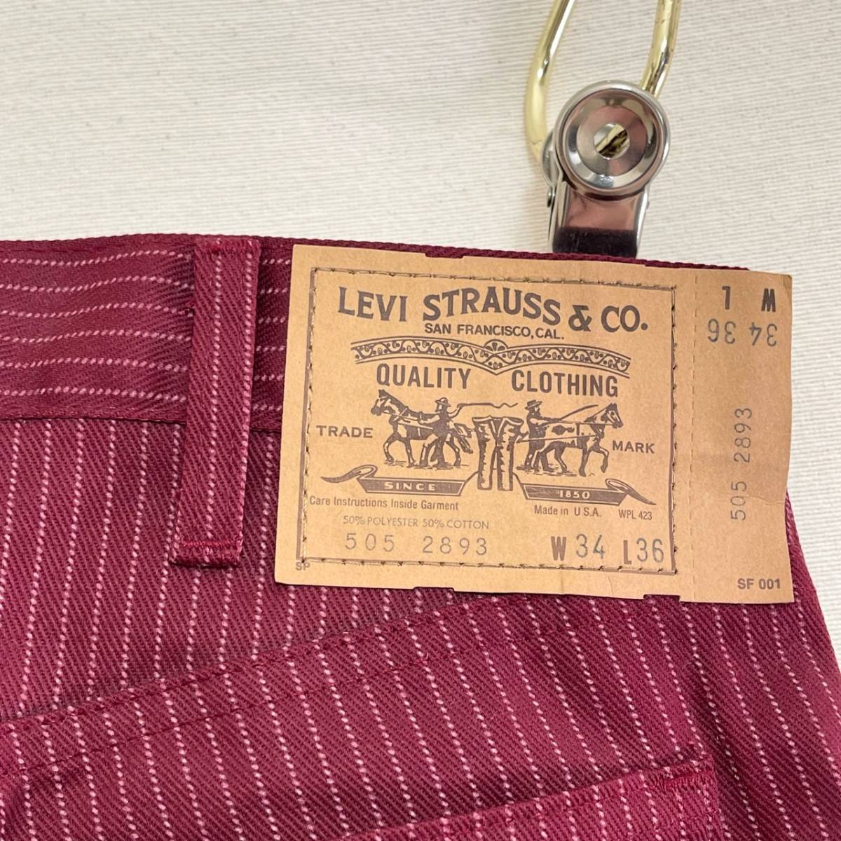  rare { Dead Stock / Rare / W34 L36 }80s dead [ Levis 505-2893 bordeaux stripe tsu il pants America made Vintage ]