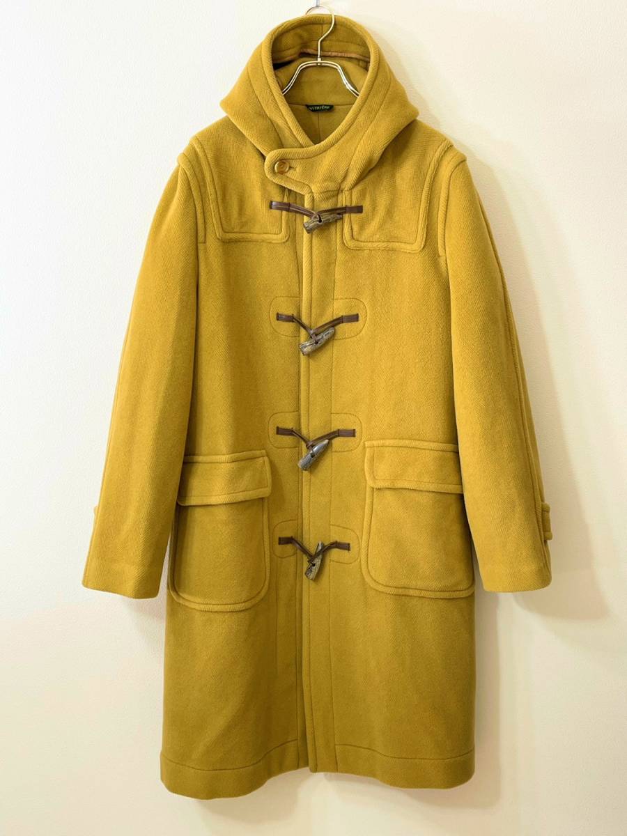  rare {...../ Moorbrook }70s beautiful goods [ INVERTERE Moore Brooke mustard yellow herringbone duffle coat Britain made ]