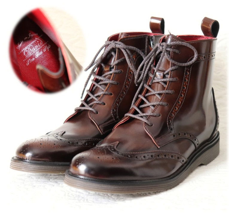 新品【David デビッド】本革 サイドジップ ウィングチップブーツ 26
