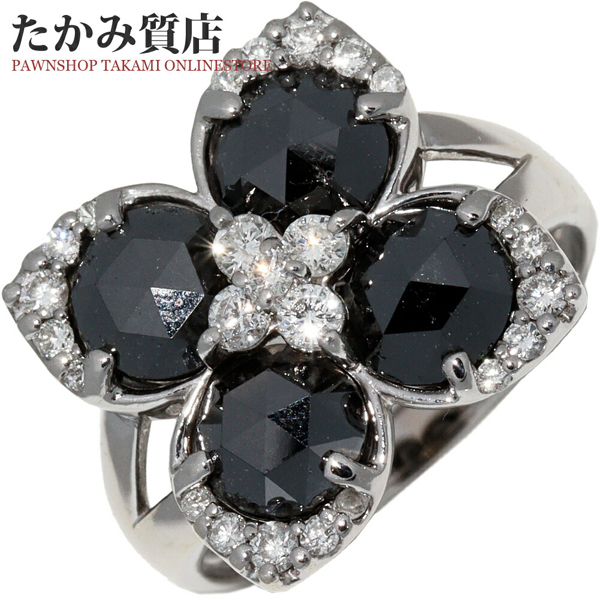 爆買い！】 指輪 K18WG クローバー ダイヤ ブラックダイヤ3.80ct