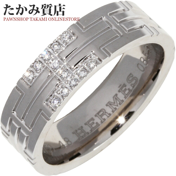 エルメス 指輪 K18WG ダイヤ12P(0.05ct) キリムリング 1モチーフダイヤ 104926B