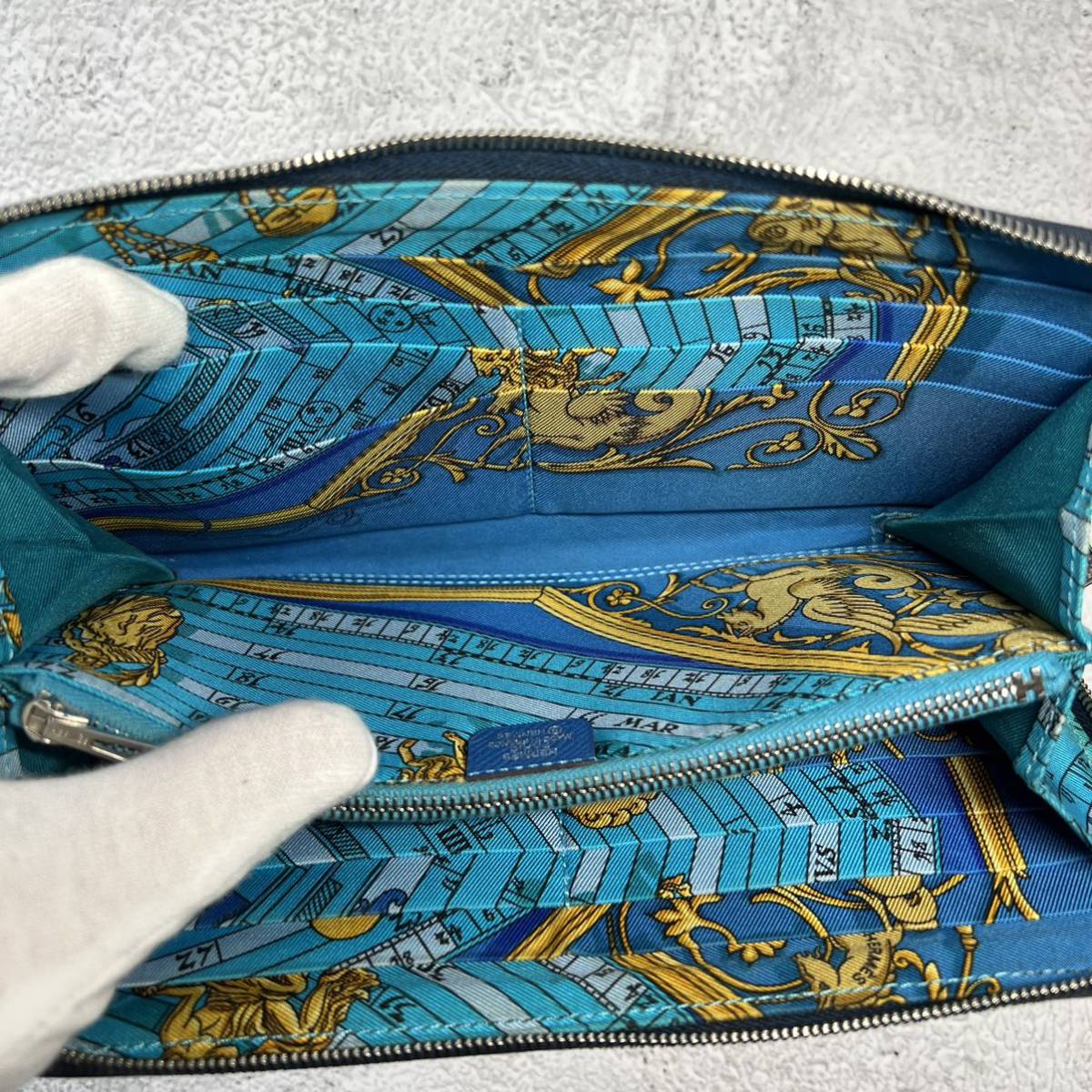 エルメス HERMES 長財布 アザップロング シルクイン ブラック ブルー
