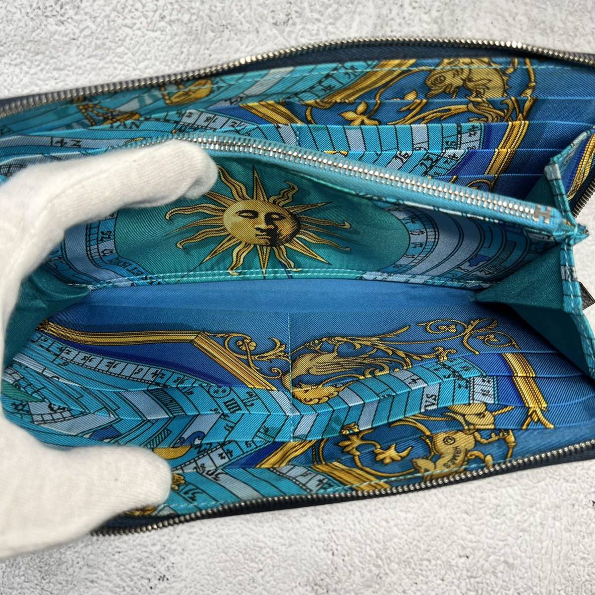 エルメス HERMES 長財布 アザップロング シルクイン ブラック ブルー
