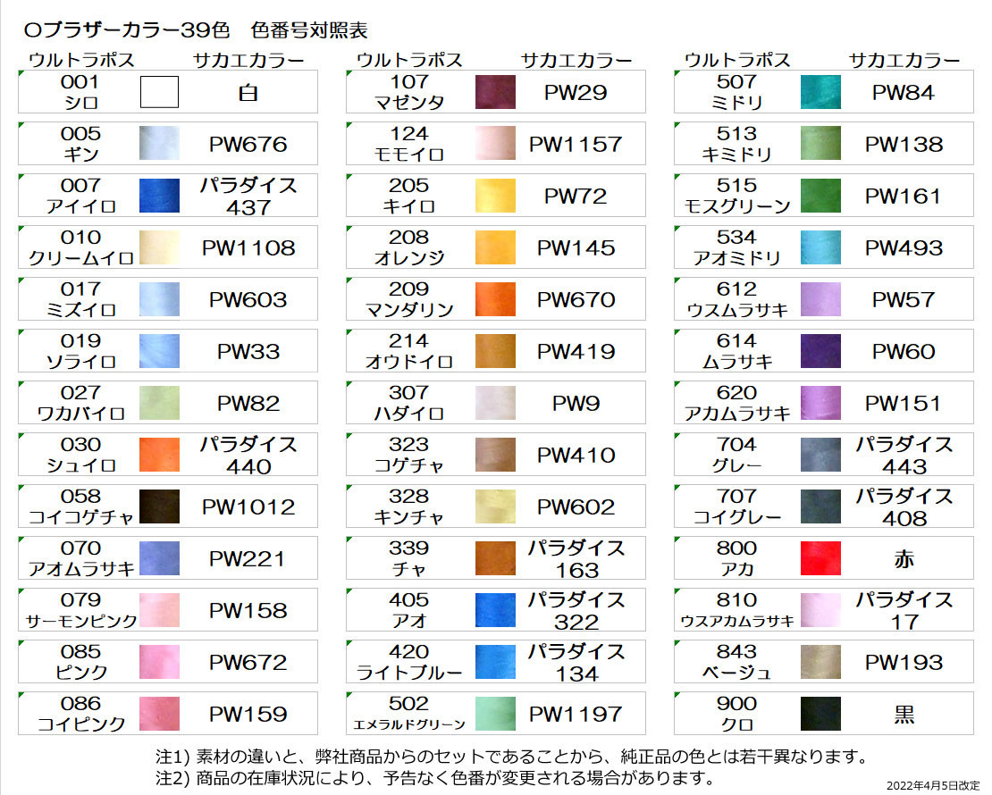 ミシン刺しゅう糸39色39本セット　ブラザーカラー近似色セット_画像2