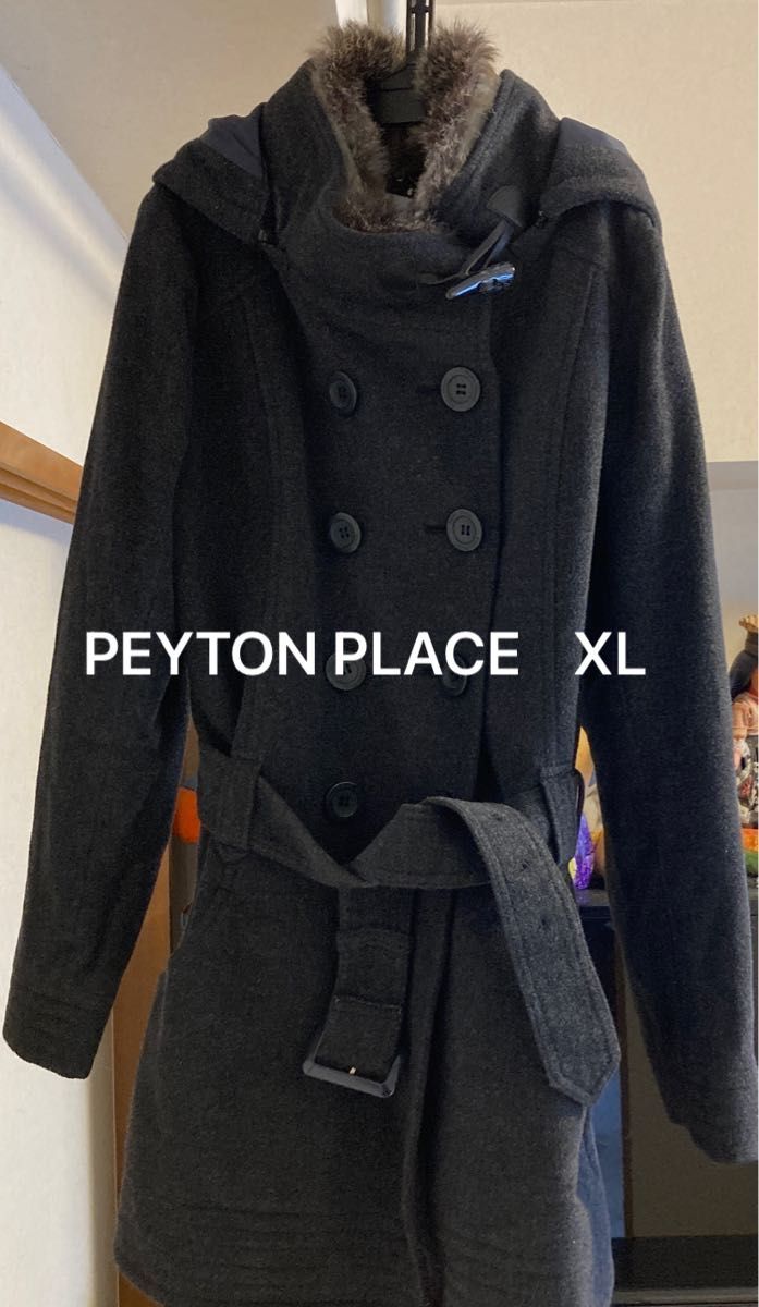 ★ペイトンプレイス　PEYTON PLACE  ダブルコート　チャコールグレー　XL  フードファー付きコート