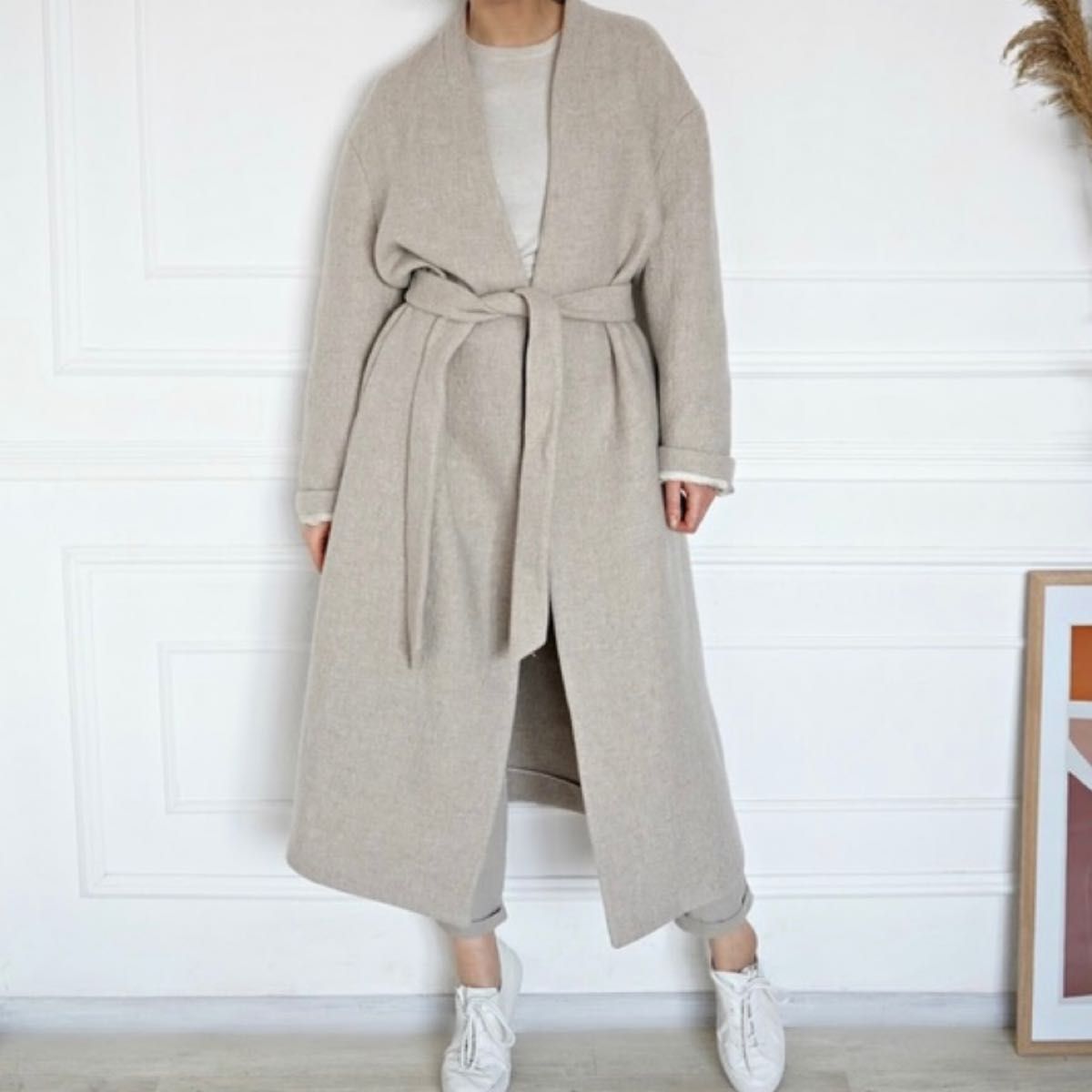 ZARA ザラ ベルト付ウールコートXS ベージュ ロング マキシ ノー ZARA ザラ ベルト付ウールコートXS ベージュ ロング マキシ ノー