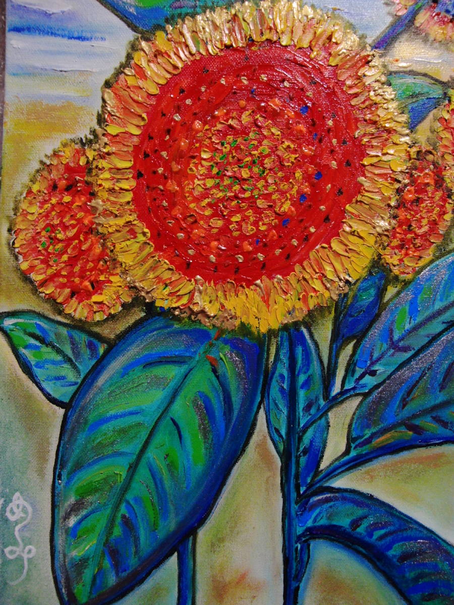 { country beautiful .}, Sato ..,[ sunflower ], oil painting .,F6 number :40,9×31,8cm, oil painting one point thing, new goods high class oil painting amount attaching, autograph autograph * genuine work with guarantee 