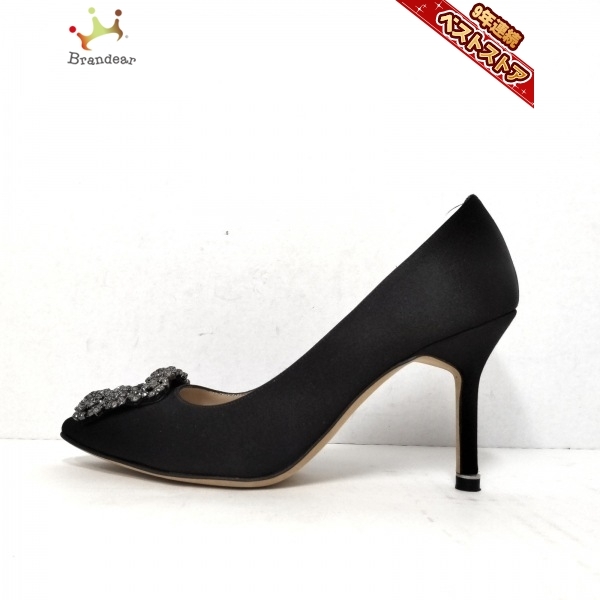 マノロブラニク MANOLO BLAHNIK パンプス 35 1/2 - サテン 黒 レディース ビジュー 美品 靴