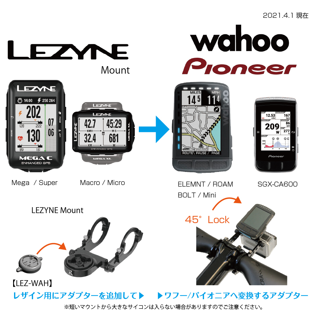 [レックマウント] ワフー / パイオニア 用 サイクルコンピューターアダプター レザインマウント → wahoo/Pioneer【LEZ-WAH】_画像2