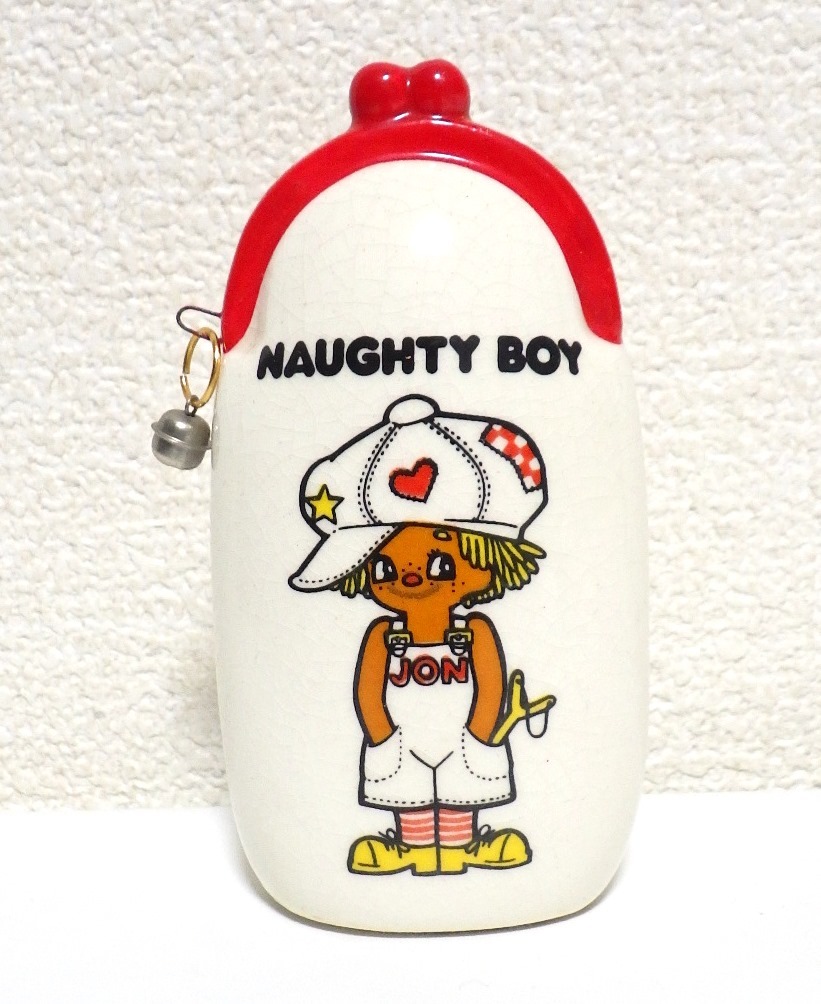 ☆レア☆希少☆内藤ルネ RUNE NAUGHTY BOY ルネ がま口型 陶器 貯金箱 雑貨 昭和レトロ サイフ シール付き_画像1