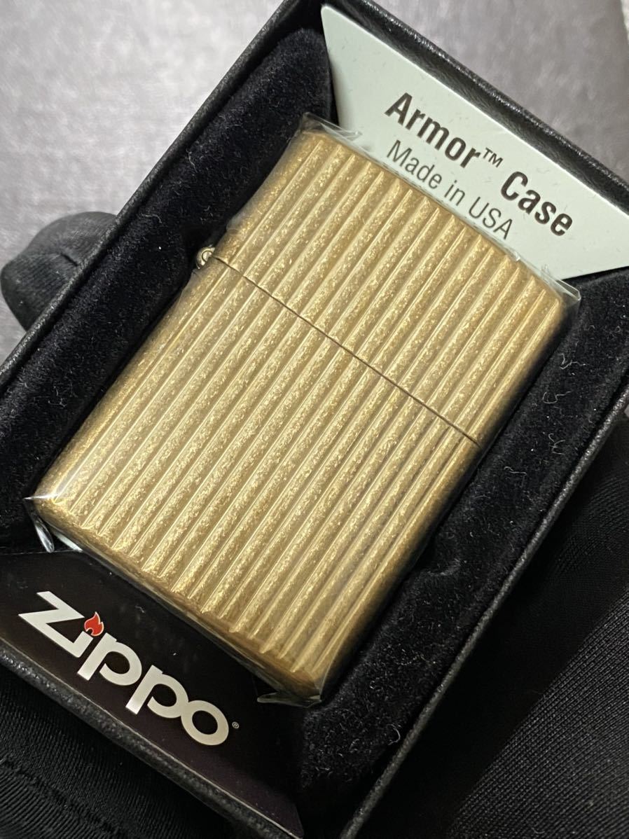 zippo ゴールド アーマー 両面ストライプ刻印 希少モデル センターロゴ 2014年製 GOLD Armor Case ケース 保証書付き