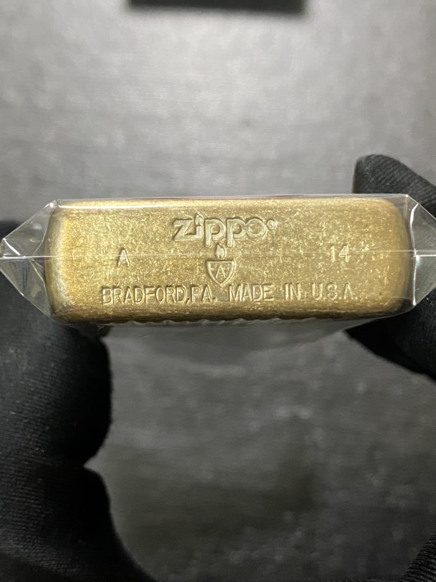 zippo ゴールド アーマー 両面ストライプ刻印 センターロゴ 2014年製-