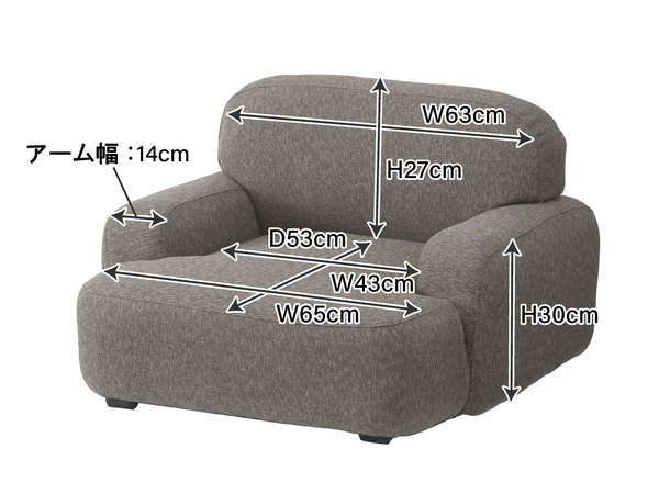 東谷 ローソファ 1人掛 グレー W73.5×D71.5×H48×SH23 NS-631GY シンプル リラックス ゆったり やわらか メーカー直送 送料無料_画像2