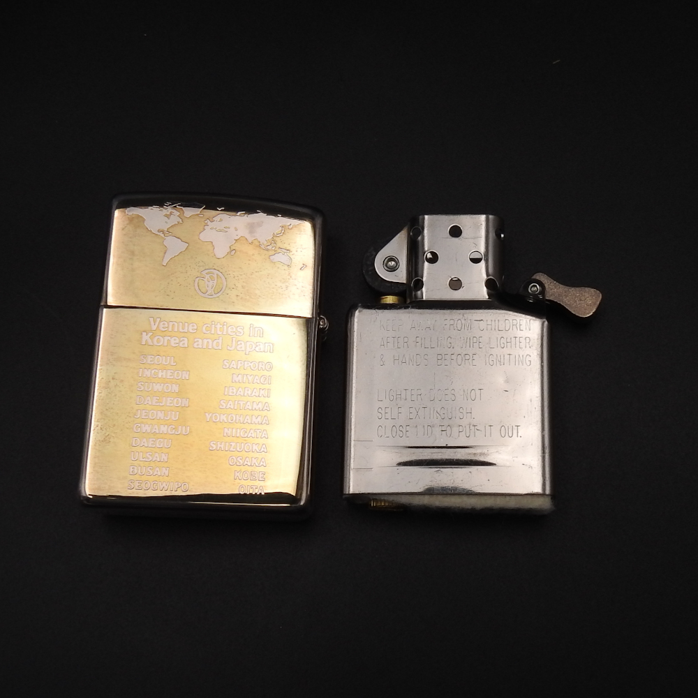 希少【正規品】ジッポーライターZIPPO 2002年日韓ワールドカップ記念 ジッポライター オイルライター 金＆銀メッキ 裏面開催地名入り_画像5