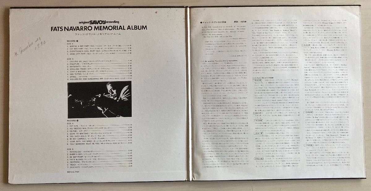 LPA21395 ファッツ・ナヴァロ FATS NAVARRO / メモリアル・アルバム　国内盤LP 2枚組 盤良好_画像3