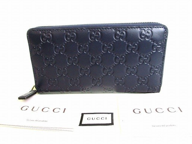 未使用保管品】 グッチ GUCCI シマ レザー ラウンドファスナー 長財布