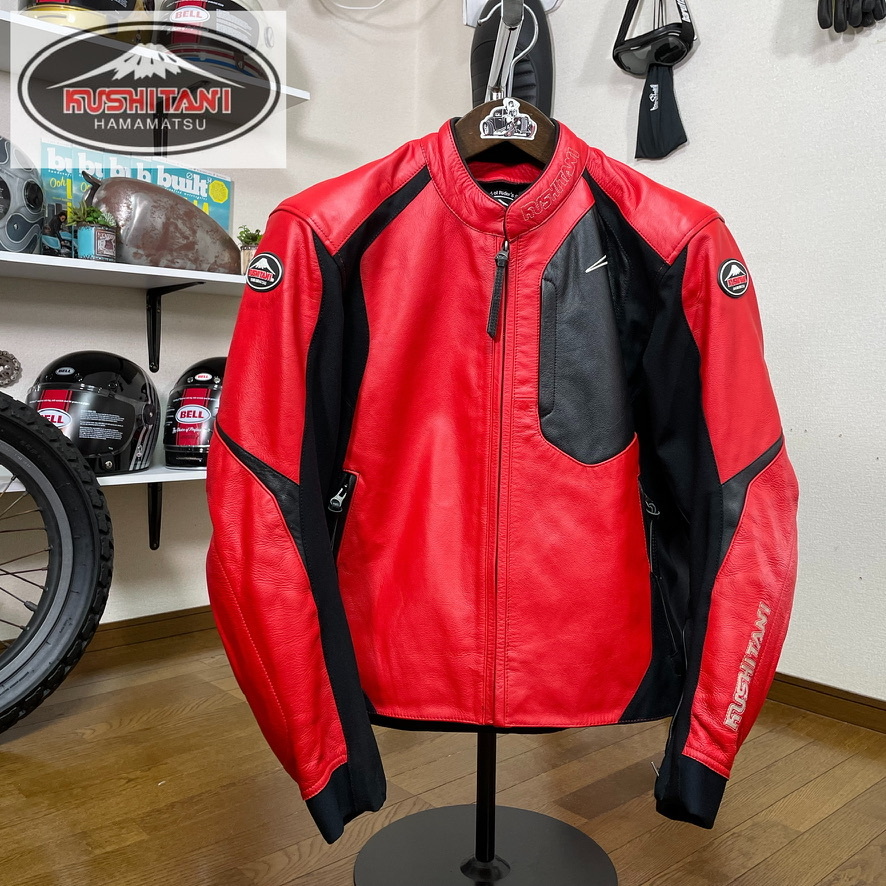  super-beauty goods *KUSHITANI Kushitani K-0658 module jacket red L/3W protector equipping * bike Single Rider's leather jacket 