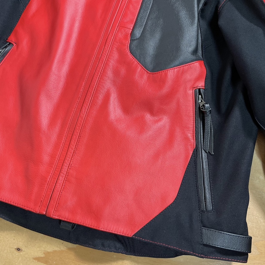  super-beauty goods *KUSHITANI Kushitani K-0658 module jacket red L/3W protector equipping * bike Single Rider's leather jacket 
