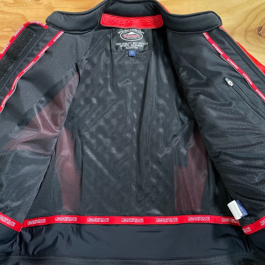  super-beauty goods *KUSHITANI Kushitani K-0658 module jacket red L/3W protector equipping * bike Single Rider's leather jacket 