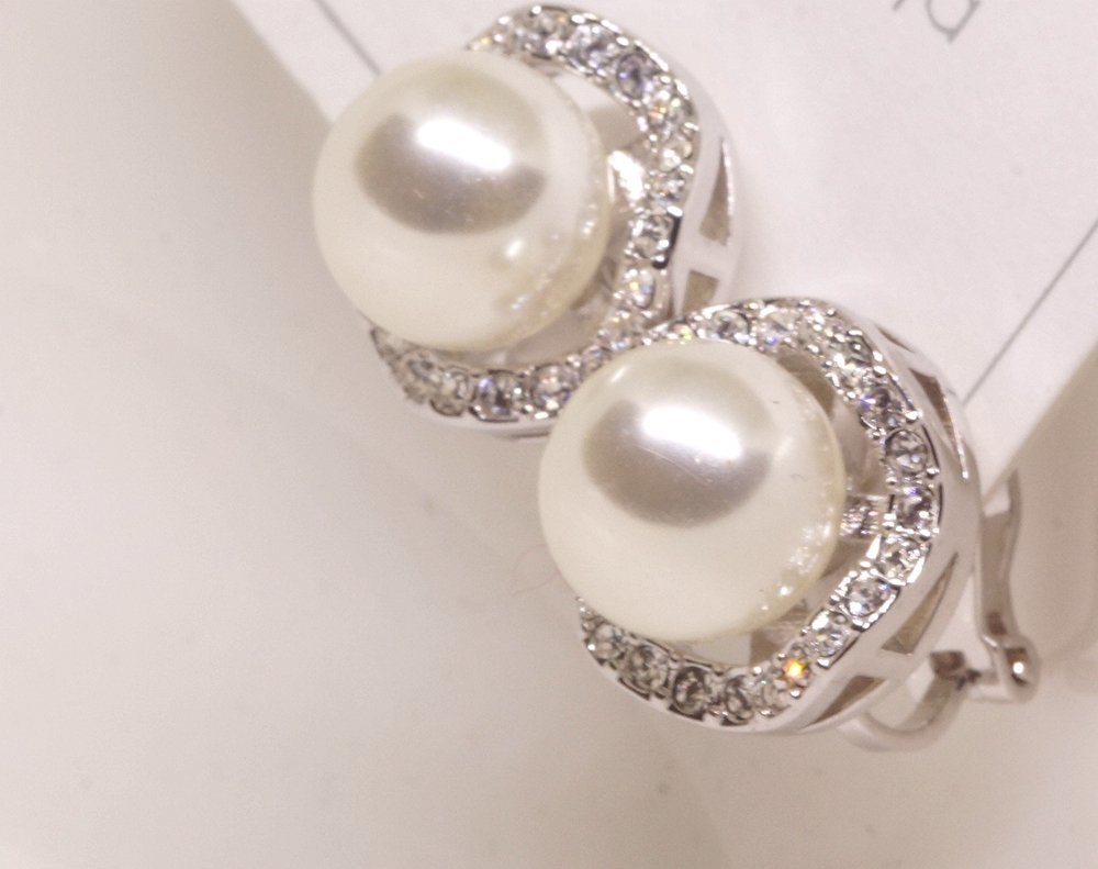 18K RGP platinum diamond CZ flower pearl earrings yp4896