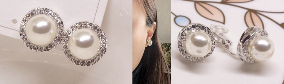 18K RGP platinum diamond CZ flower pearl earrings yp4896